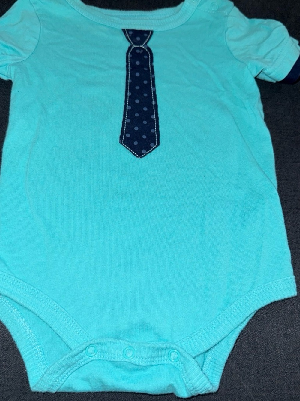 Circo Aqua Bodysuit with Navy Polka Dot Tie Applique